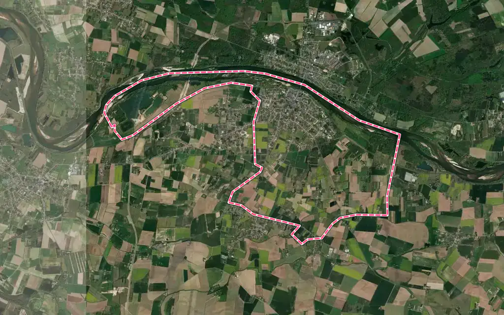 Vue satellite de Jargeau avec ses contours administratifs