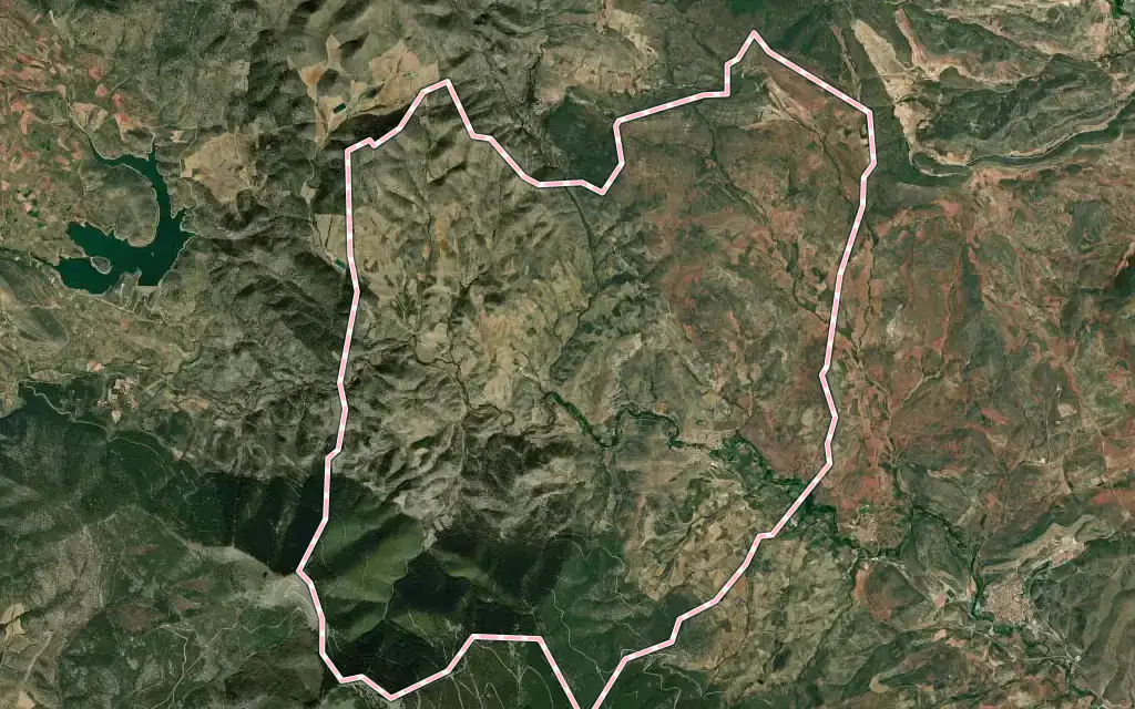 Vista satélite de Jarque de Moncayo con su contorno administrativo