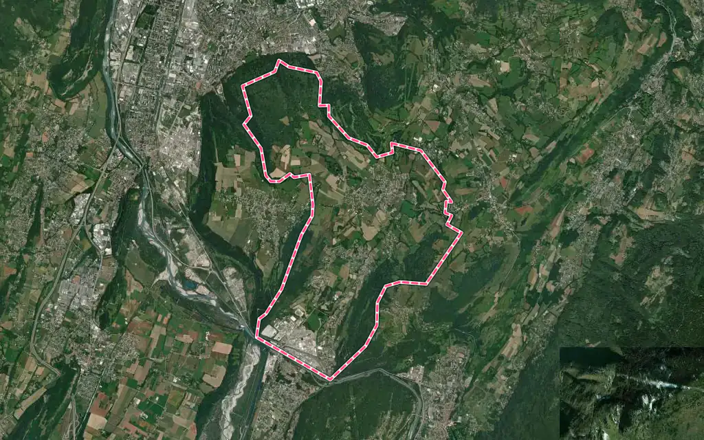 Vue satellite de Jarrie avec ses contours administratifs