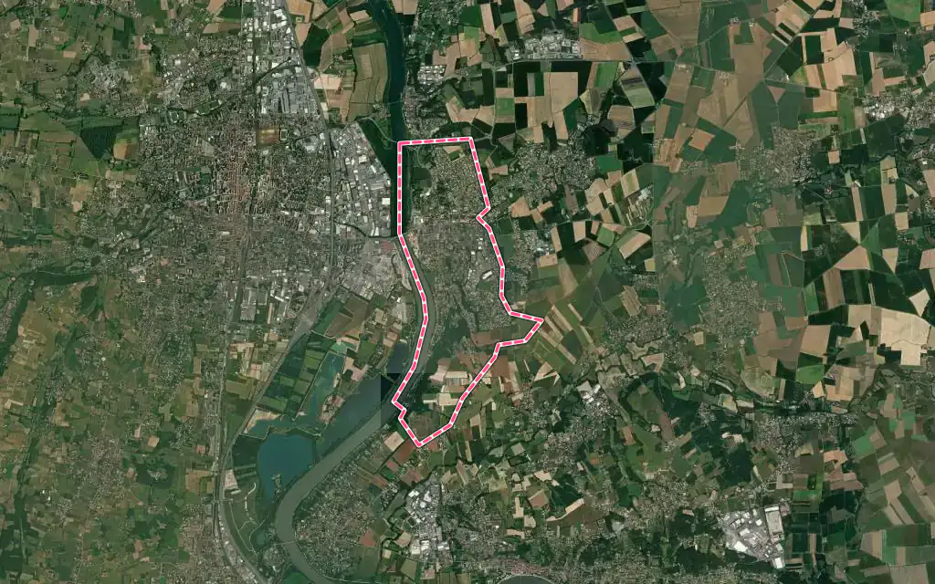 Vue satellite de Jassans-Riottier avec ses contours administratifs