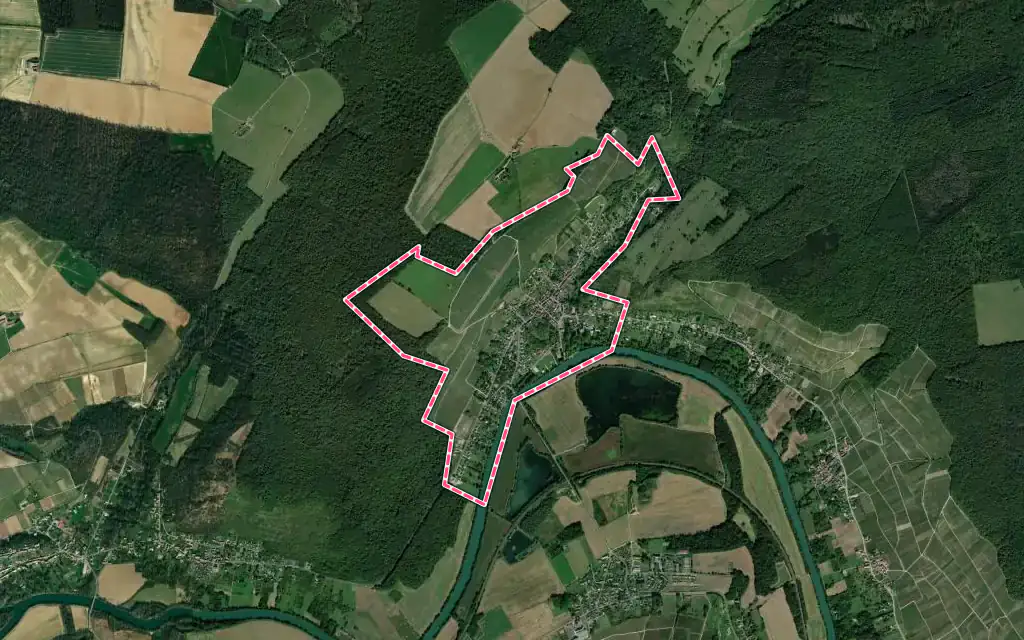 Vue satellite de Jaulgonne avec ses contours administratifs