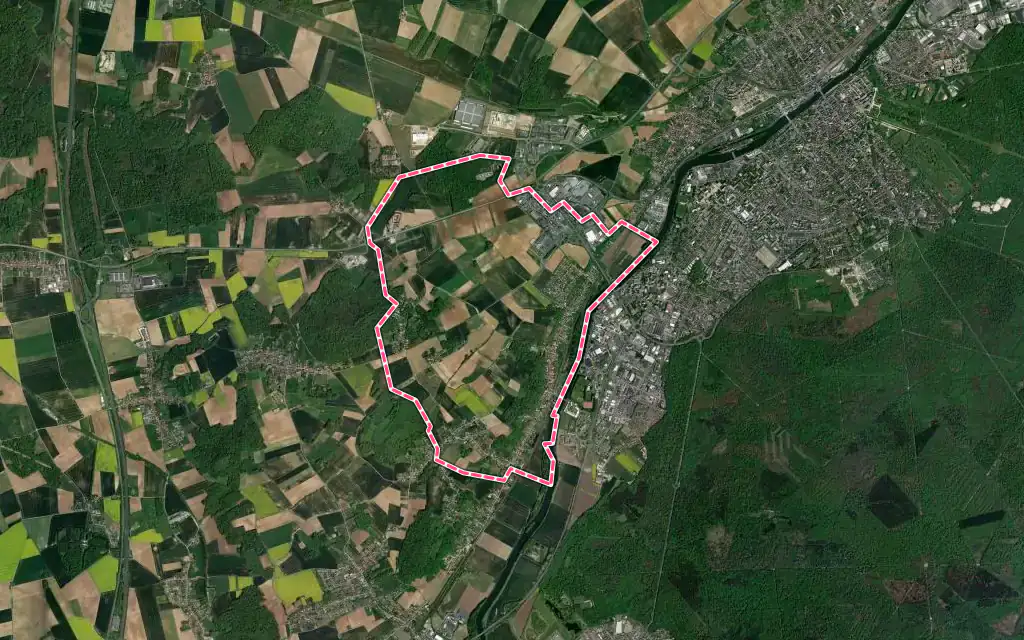 Vue satellite de Jaux avec ses contours administratifs