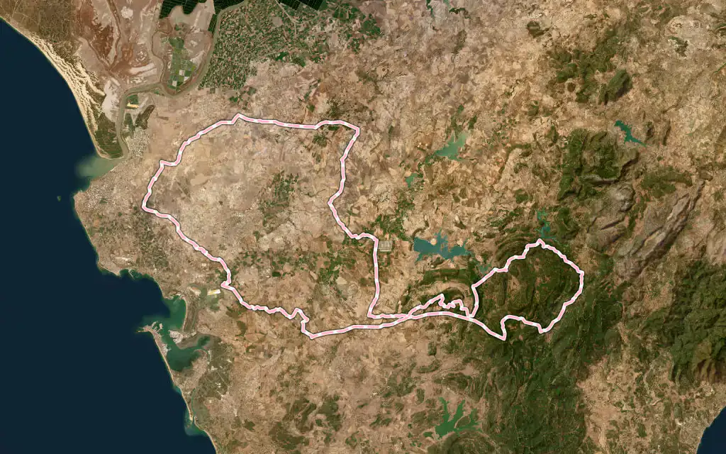 Vista satélite de Jerez de la Frontera con su contorno administrativo