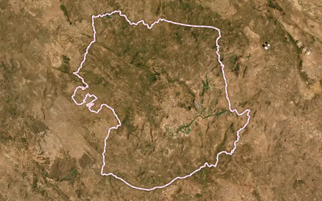 Vista satélite de Jerez de los Caballeros con su contorno administrativo