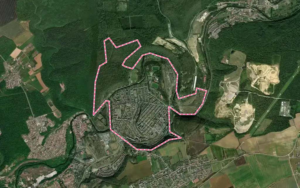 Vue satellite de Jœuf avec ses contours administratifs