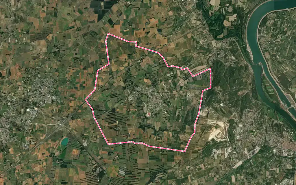 Vue satellite de Jonquières-Saint-Vincent avec ses contours administratifs