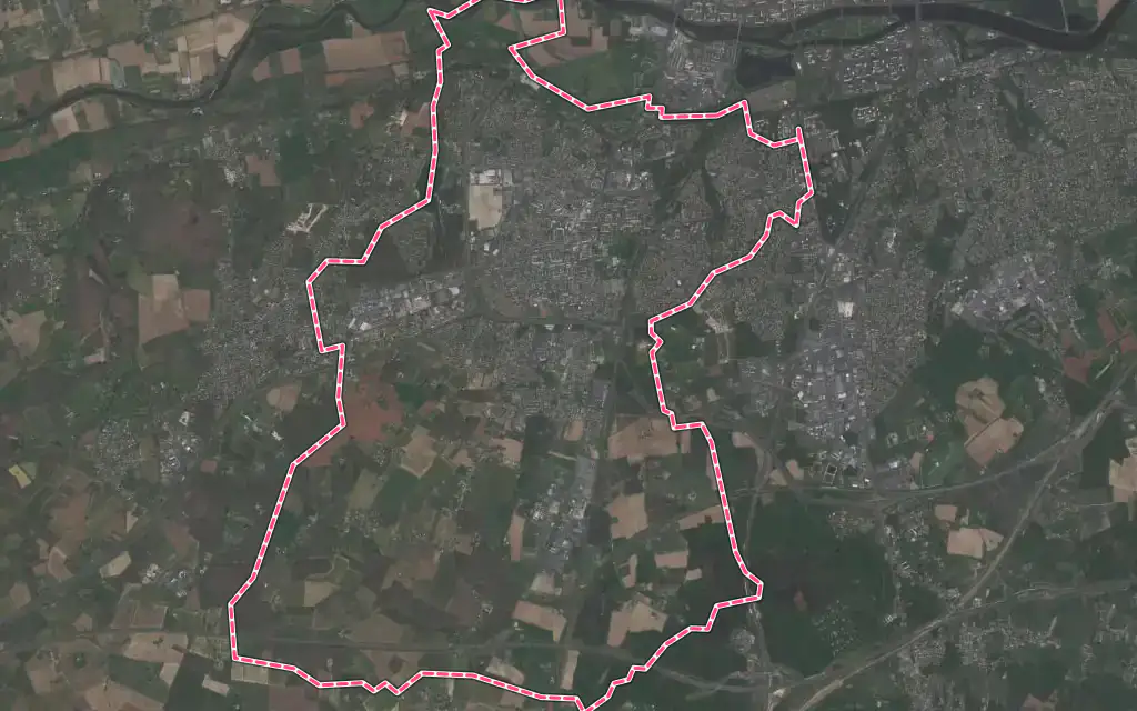 Vue satellite de Joué-lès-Tours avec ses contours administratifs