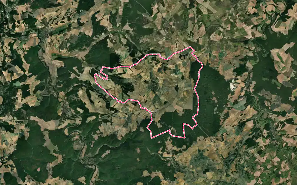 Vue satellite de Joux-la-Ville avec ses contours administratifs