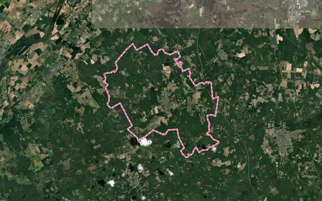 Vue satellite de Jouy-le-Potier avec ses contours administratifs