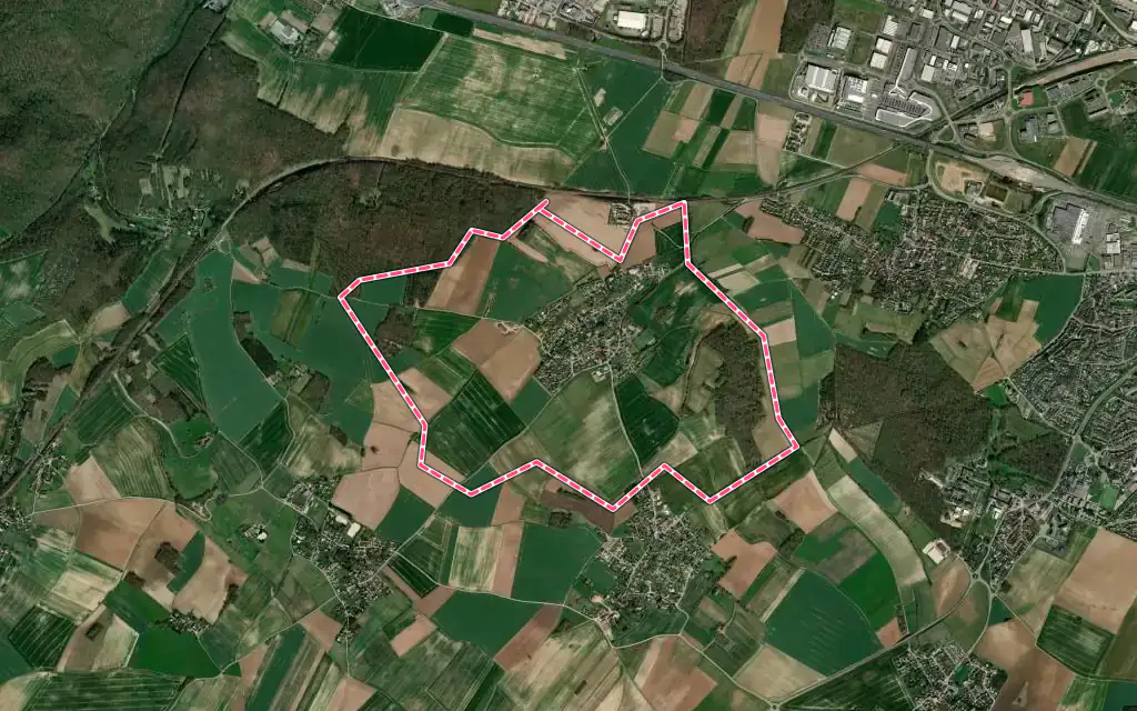Vue satellite de Jouy-Mauvoisin avec ses contours administratifs