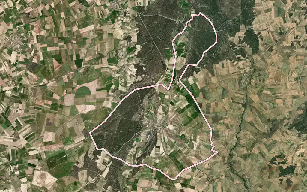 Vista satélite de Juarros de Voltoya con su contorno administrativo