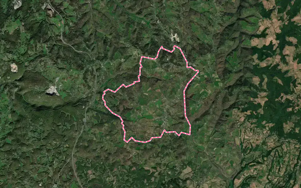 Vue satellite de Jugeals-Nazareth avec ses contours administratifs