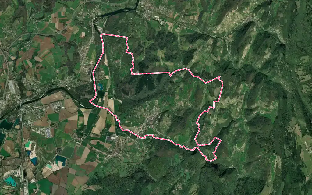 Vue satellite de Jujurieux avec ses contours administratifs