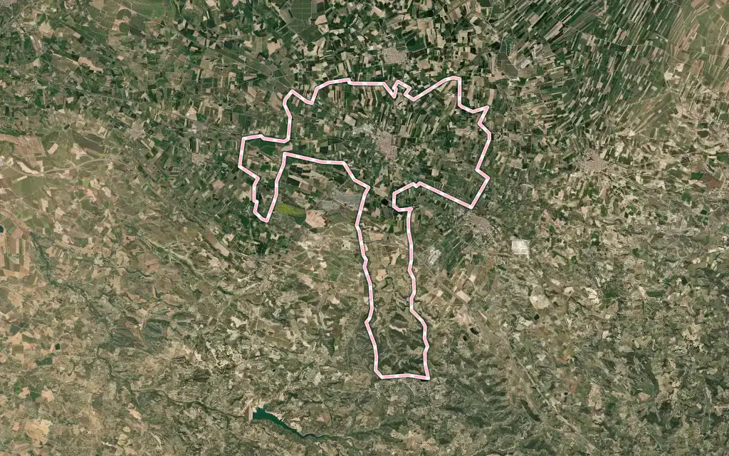 Vista satélite de Juneda con su contorno administrativo