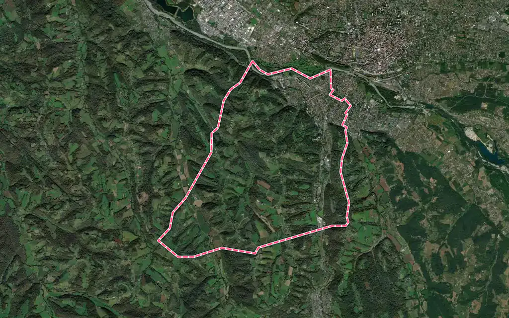 Vue satellite de Jurançon avec ses contours administratifs