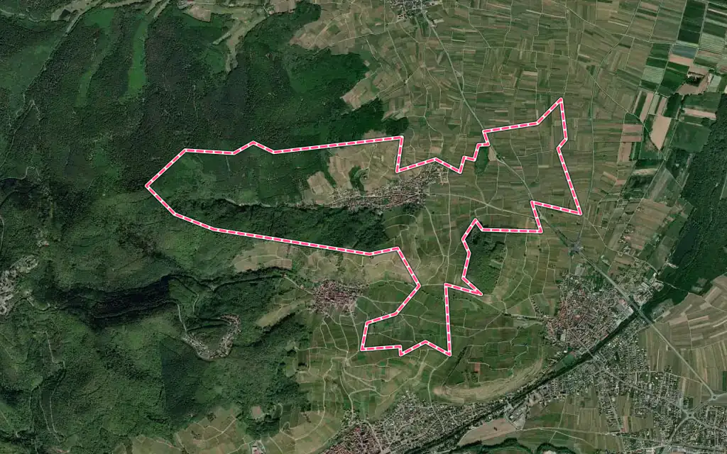 Vue satellite de Katzenthal avec ses contours administratifs
