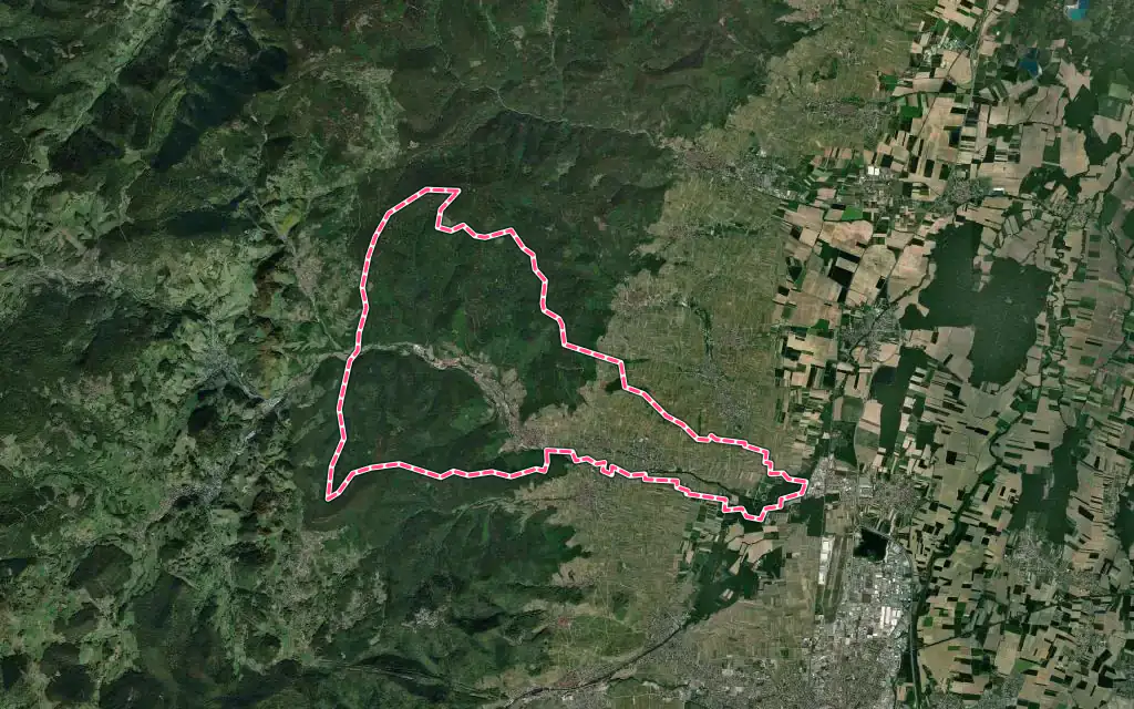 Vue satellite de Kaysersberg Vignoble avec ses contours administratifs
