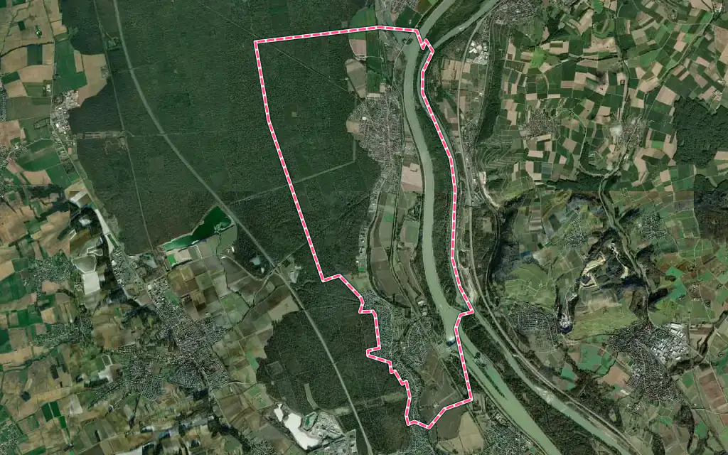 Vue satellite de Kembs avec ses contours administratifs