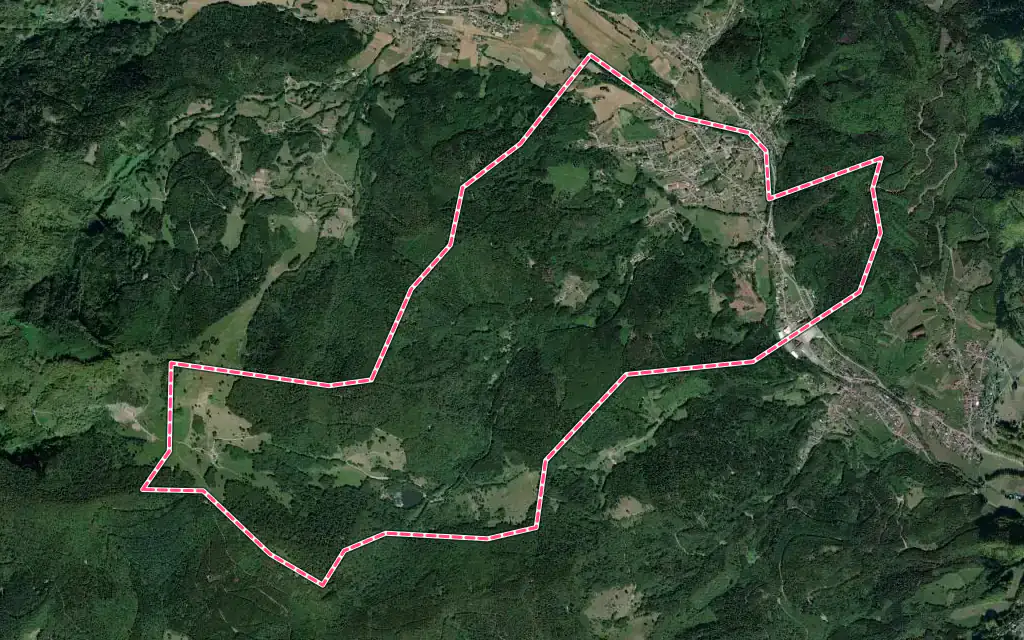Vue satellite de Kirchberg avec ses contours administratifs