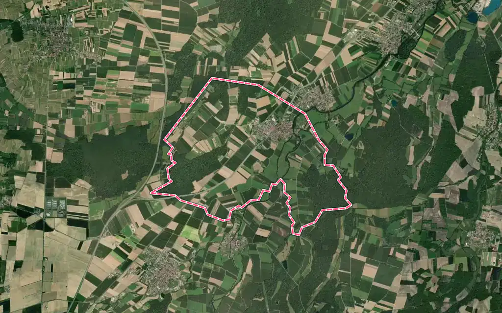 Vue satellite de Kogenheim avec ses contours administratifs
