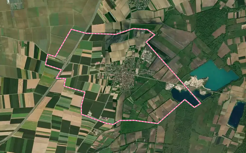 Vue satellite de Krautergersheim avec ses contours administratifs