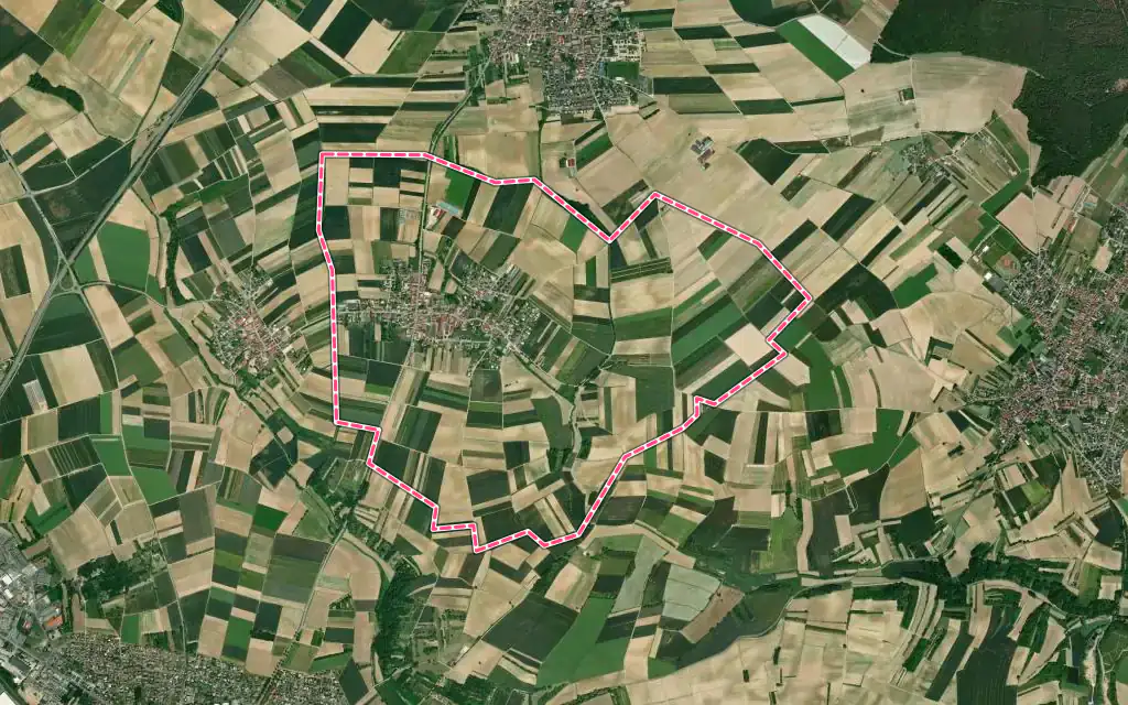 Vue satellite de Kriegsheim avec ses contours administratifs