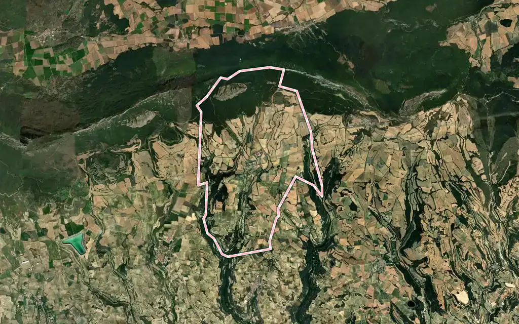 Vista satélite de Kripan con su contorno administrativo