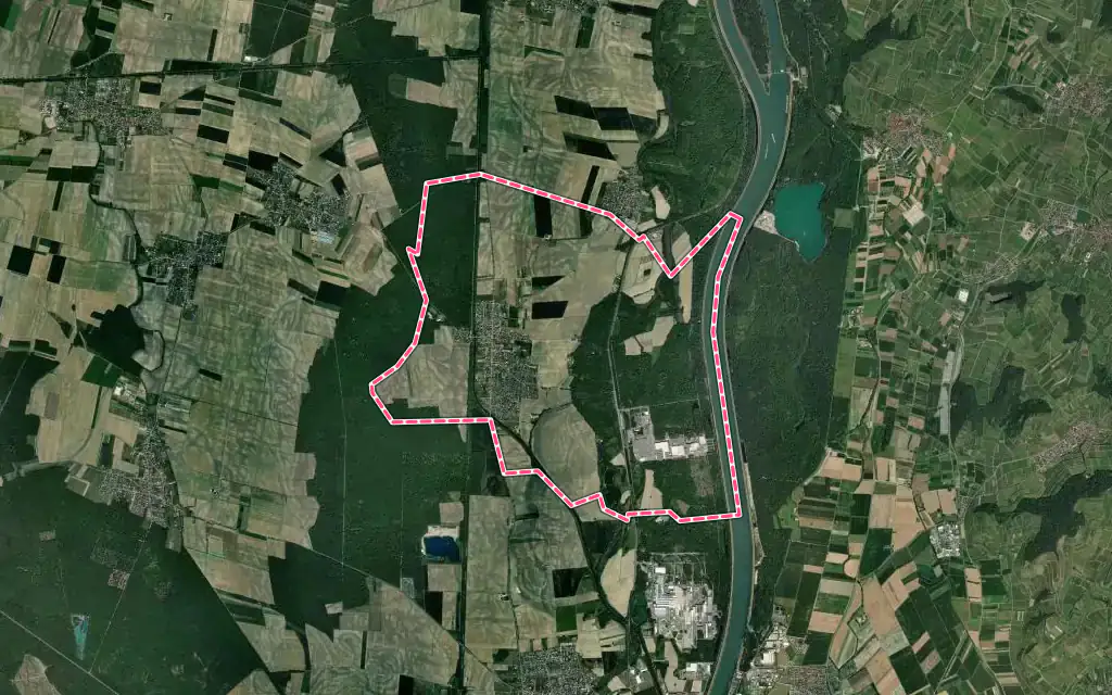 Vue satellite de Kunheim avec ses contours administratifs