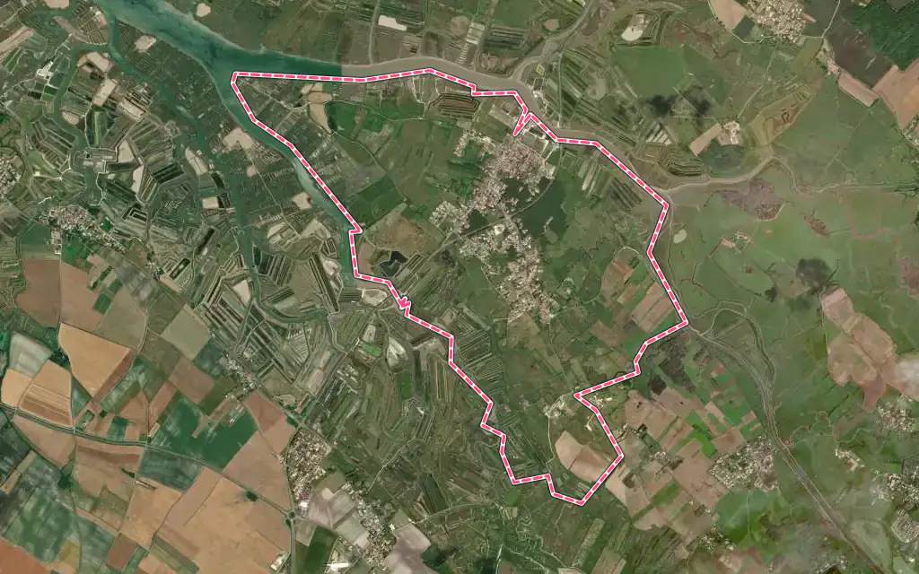 Vue satellite de L'Éguille avec ses contours administratifs