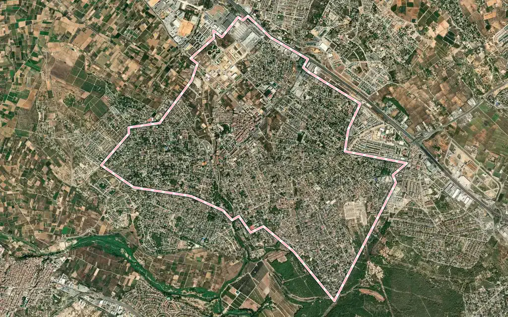 Vista satélite de L'Eliana con su contorno administrativo