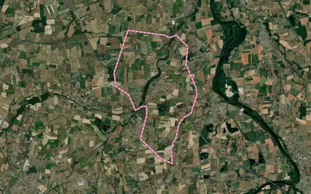 Vue satellite de L'Hôpital-le-Grand avec ses contours administratifs