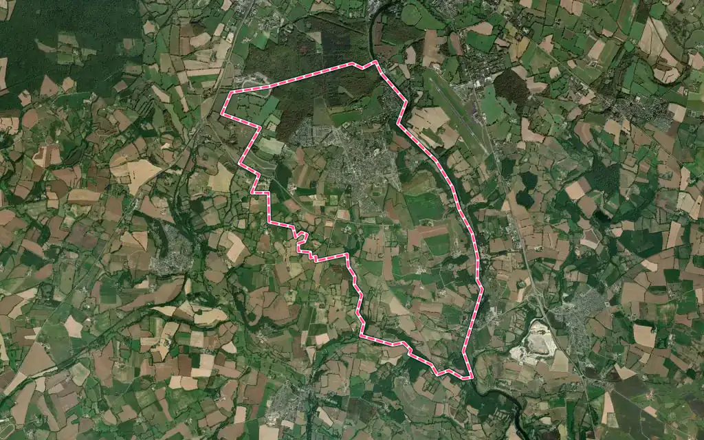 Vue satellite de L'Huisserie avec ses contours administratifs