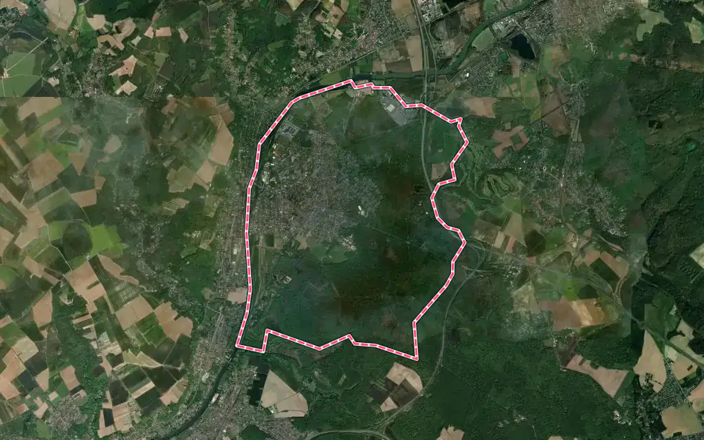 Vue satellite de L'Isle-Adam avec ses contours administratifs