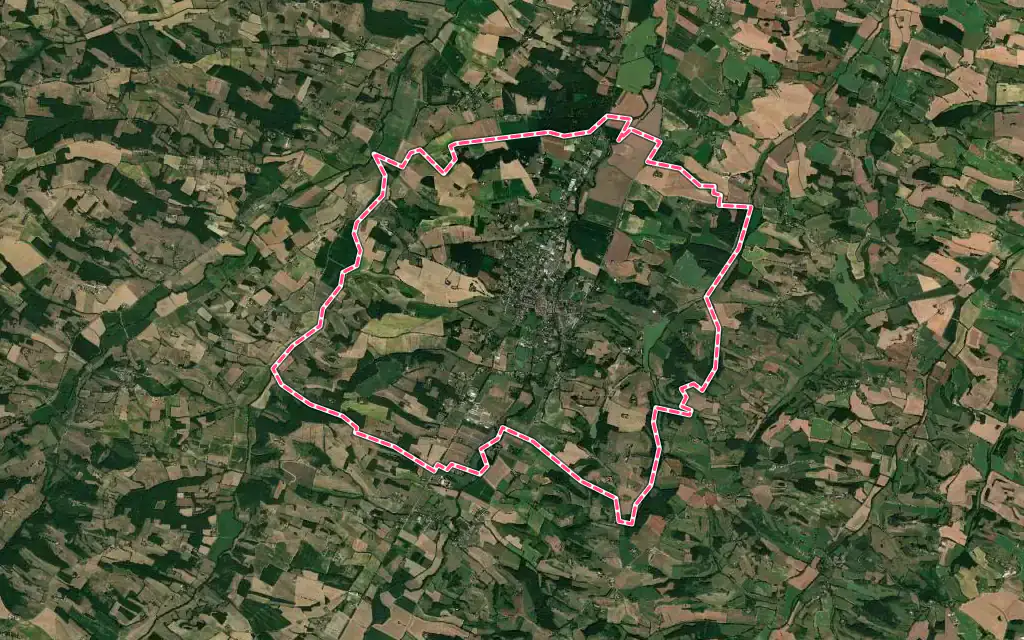 Vue satellite de L'Isle-en-Dodon avec ses contours administratifs