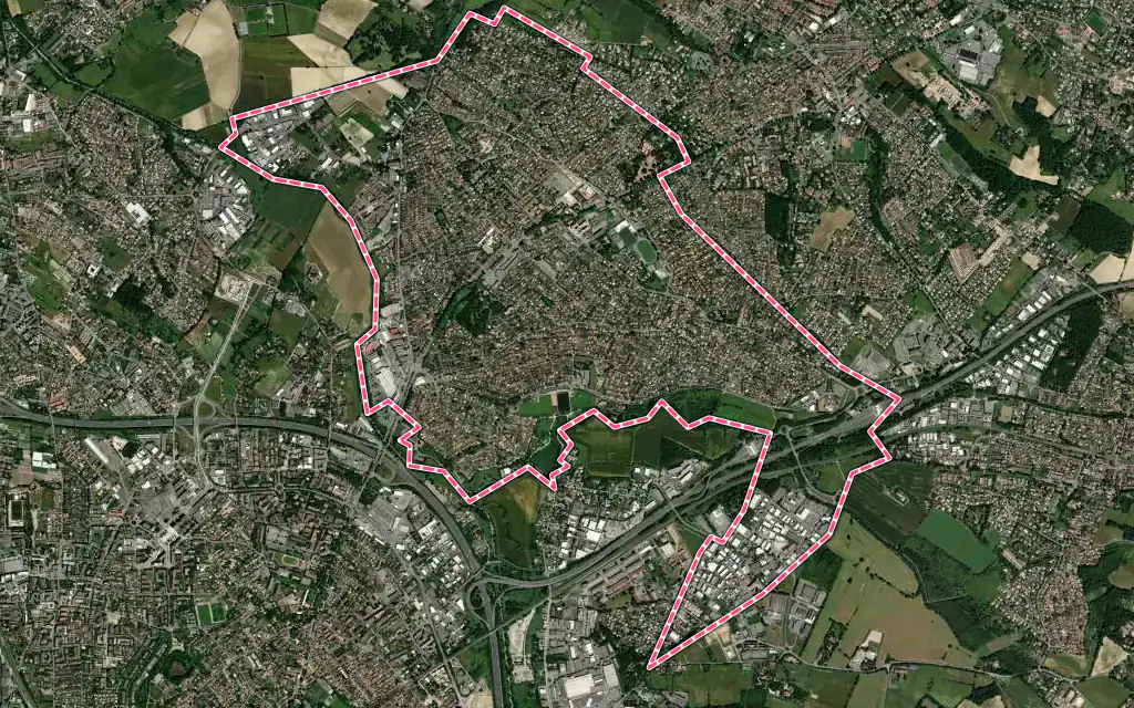 Vue satellite de L'Union avec ses contours administratifs