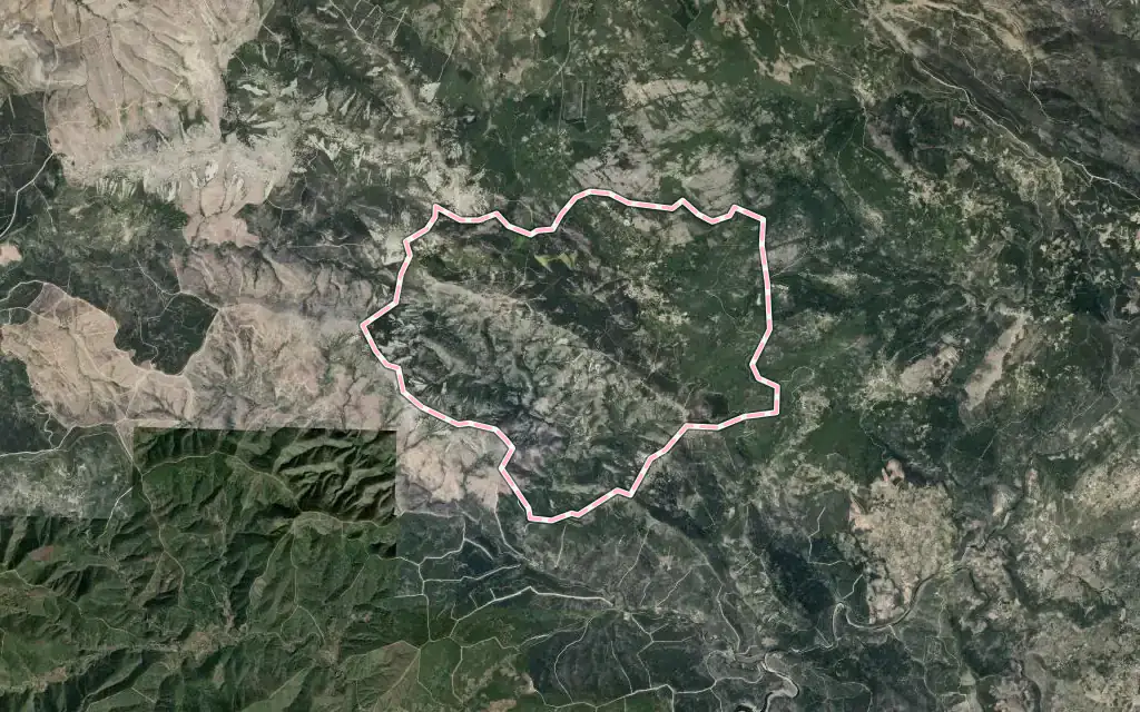 Vista satélite de La Alberca con su contorno administrativo