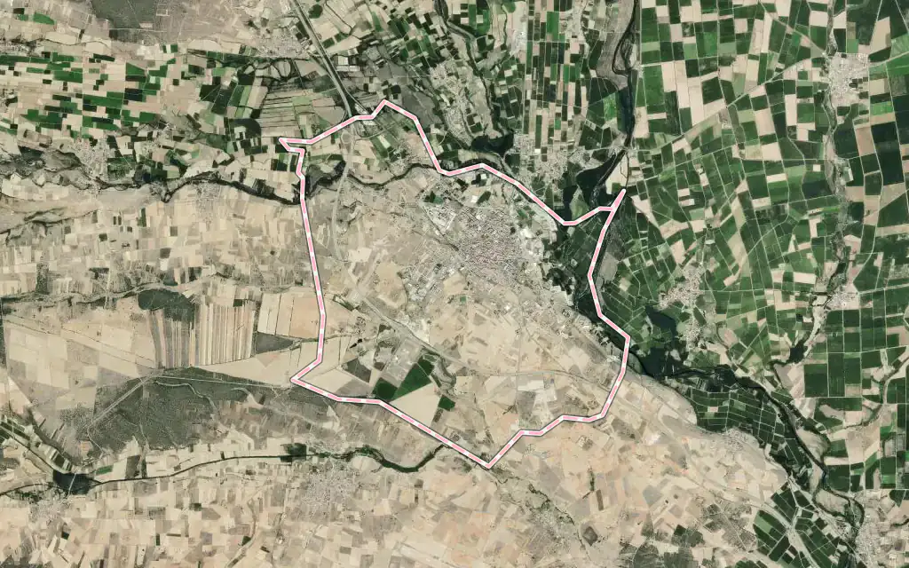 Vista satélite de La Bañeza con su contorno administrativo