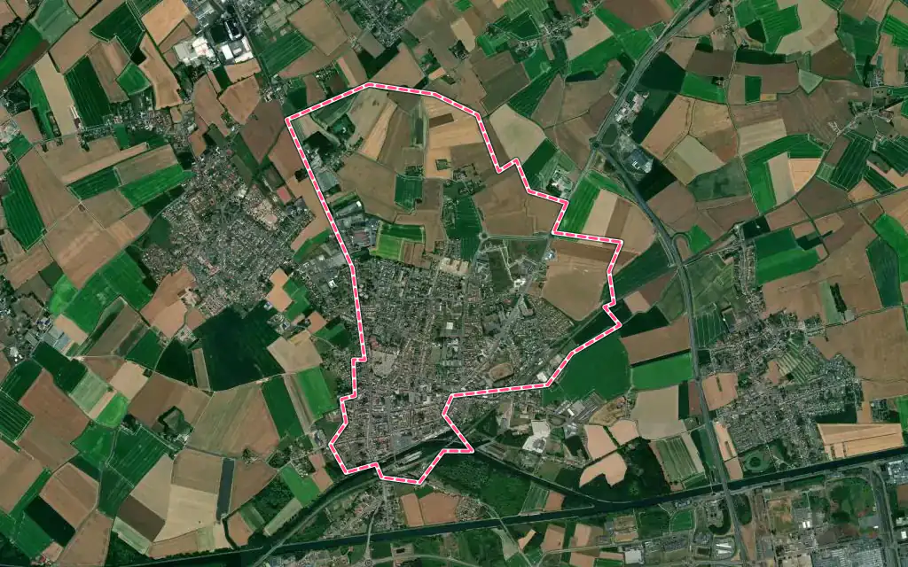 Vue satellite de La Bassée avec ses contours administratifs