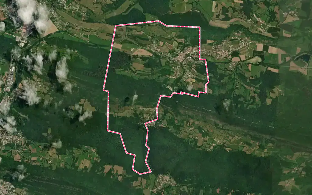 Vue satellite de La Bastide-sur-l'Hers avec ses contours administratifs