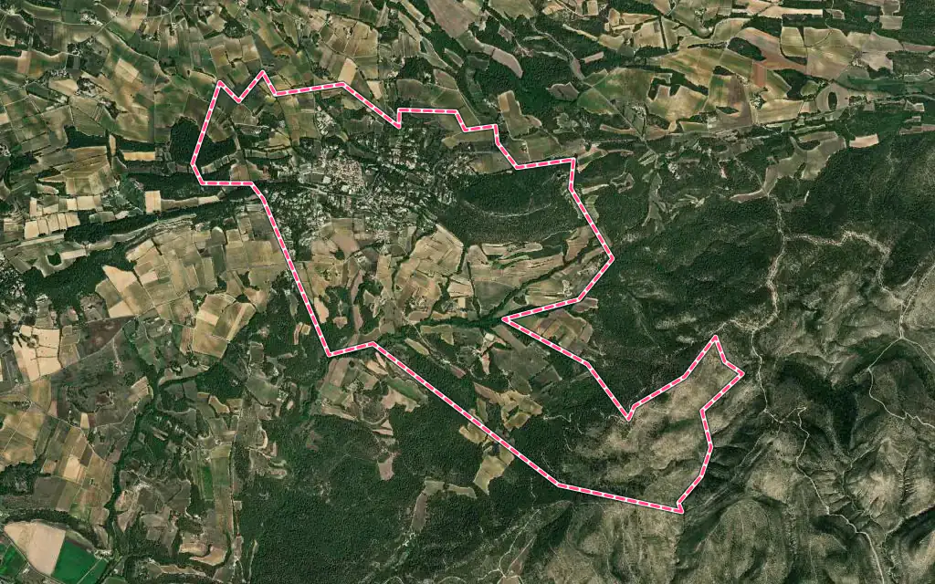 Vue satellite de La Bastidonne avec ses contours administratifs