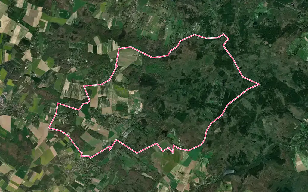 Vue satellite de La Boissière-École avec ses contours administratifs