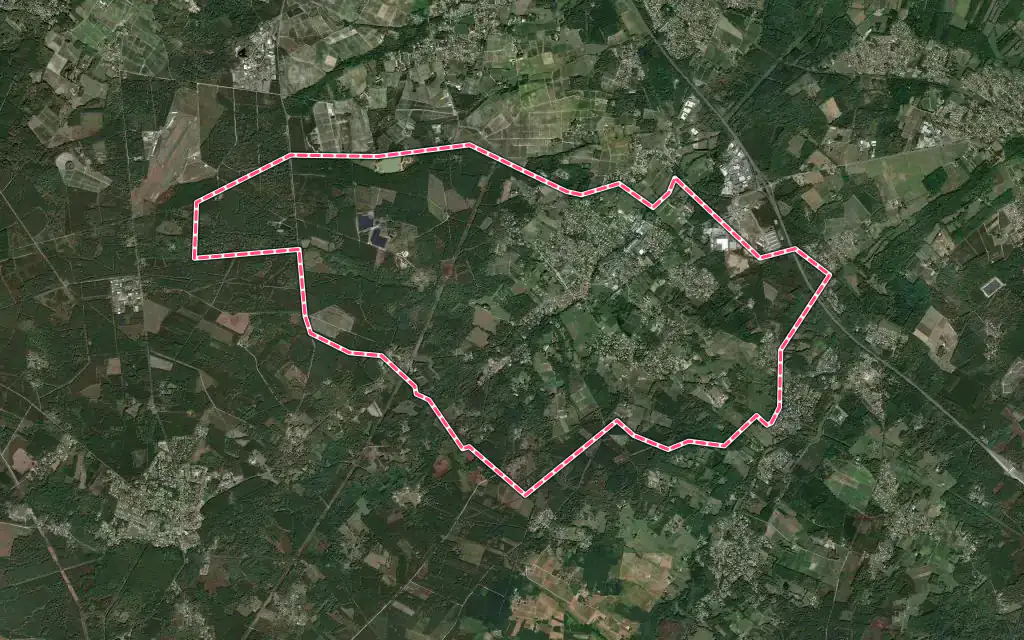 Vue satellite de La Brède avec ses contours administratifs