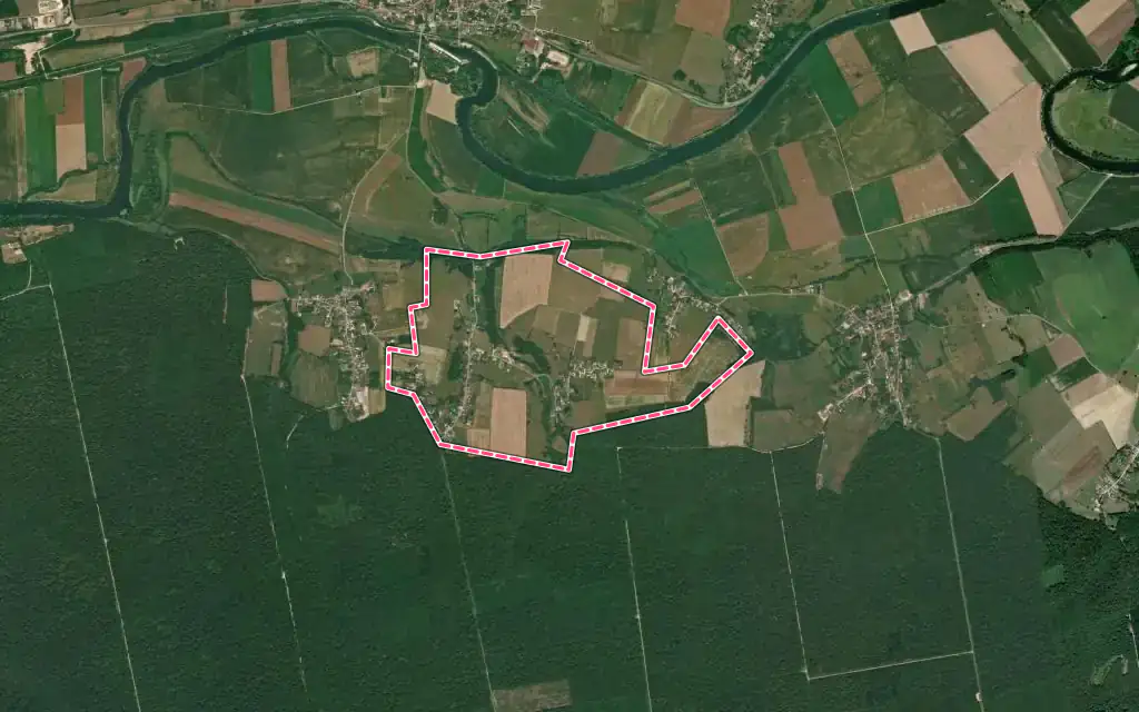 Vue satellite de La Bretenière avec ses contours administratifs