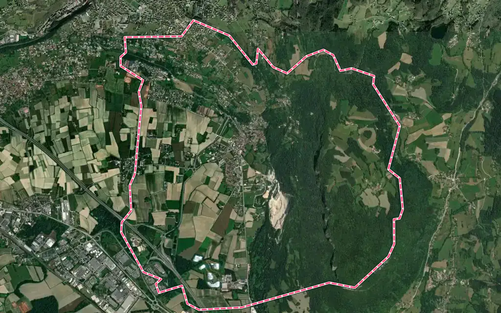 Vue satellite de La Buisse avec ses contours administratifs