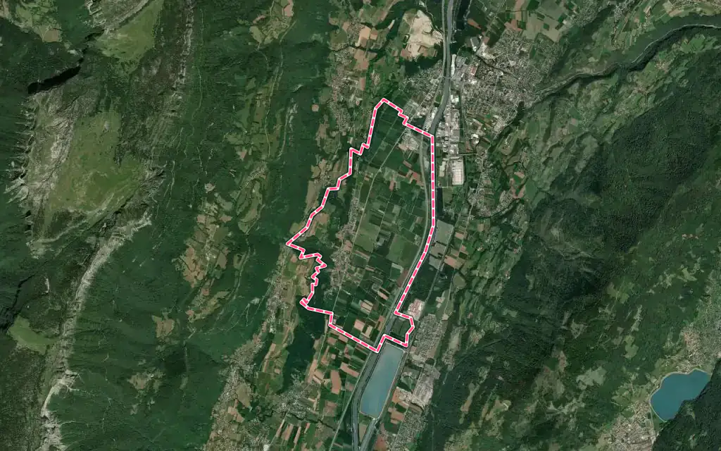 Vue satellite de La Buissière avec ses contours administratifs