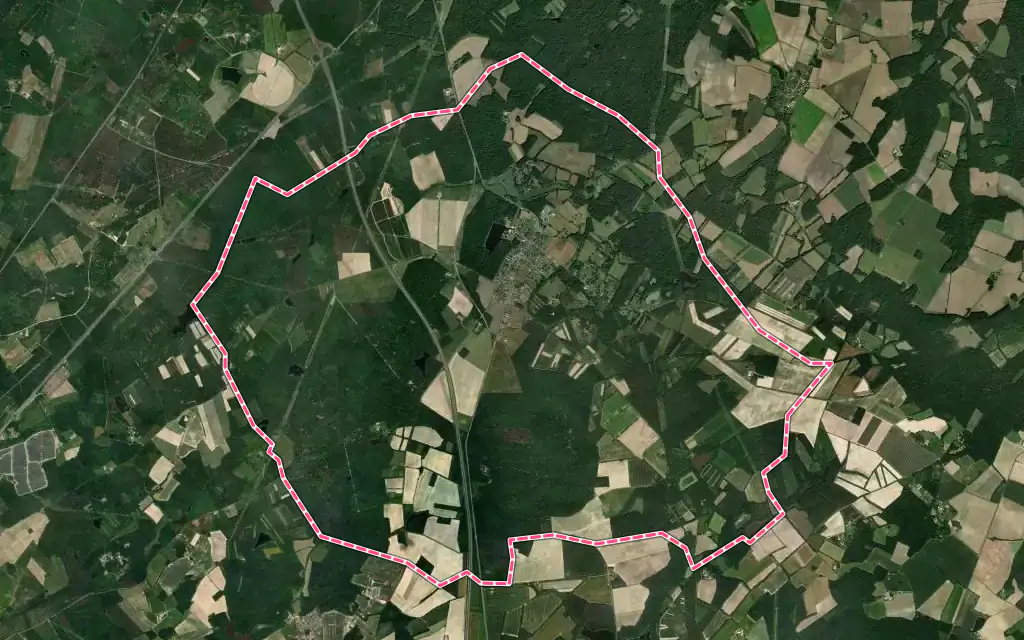 Vue satellite de La Bussière avec ses contours administratifs