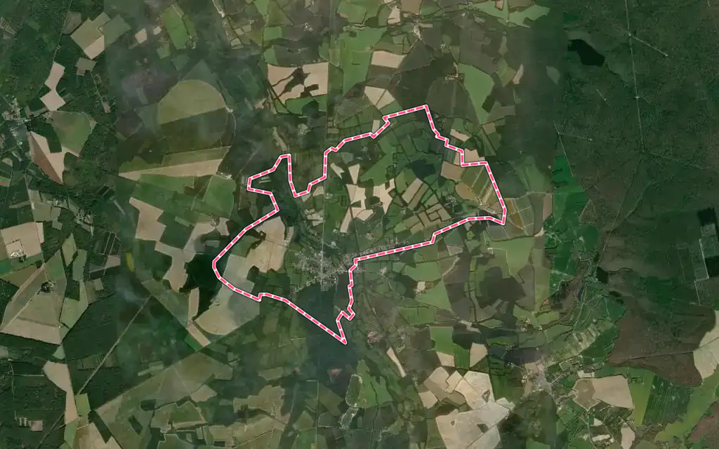 Vue satellite de La Chapelle-d'Angillon avec ses contours administratifs