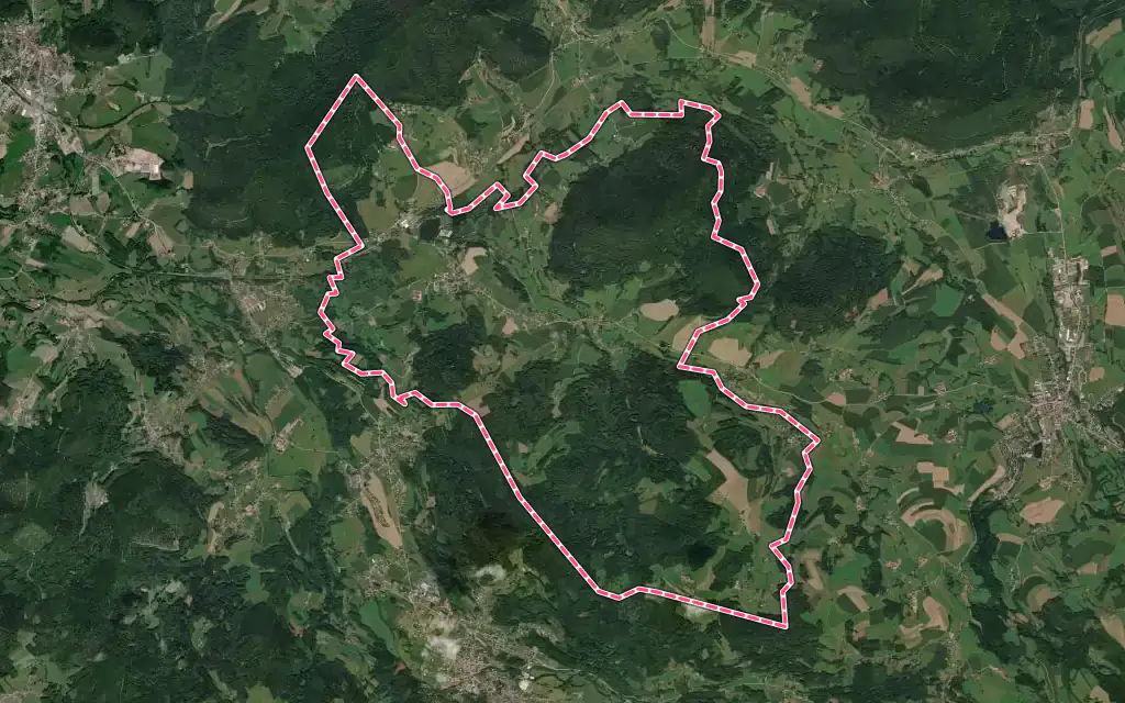 Vue satellite de La Chapelle-devant-Bruyères avec ses contours administratifs
