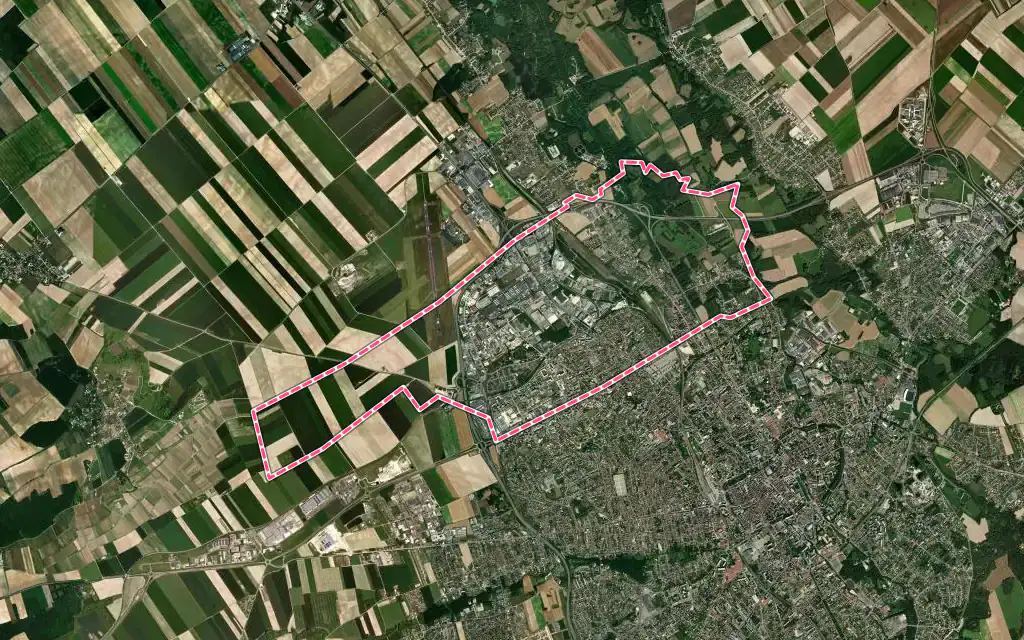 Vue satellite de La Chapelle-Saint-Luc avec ses contours administratifs