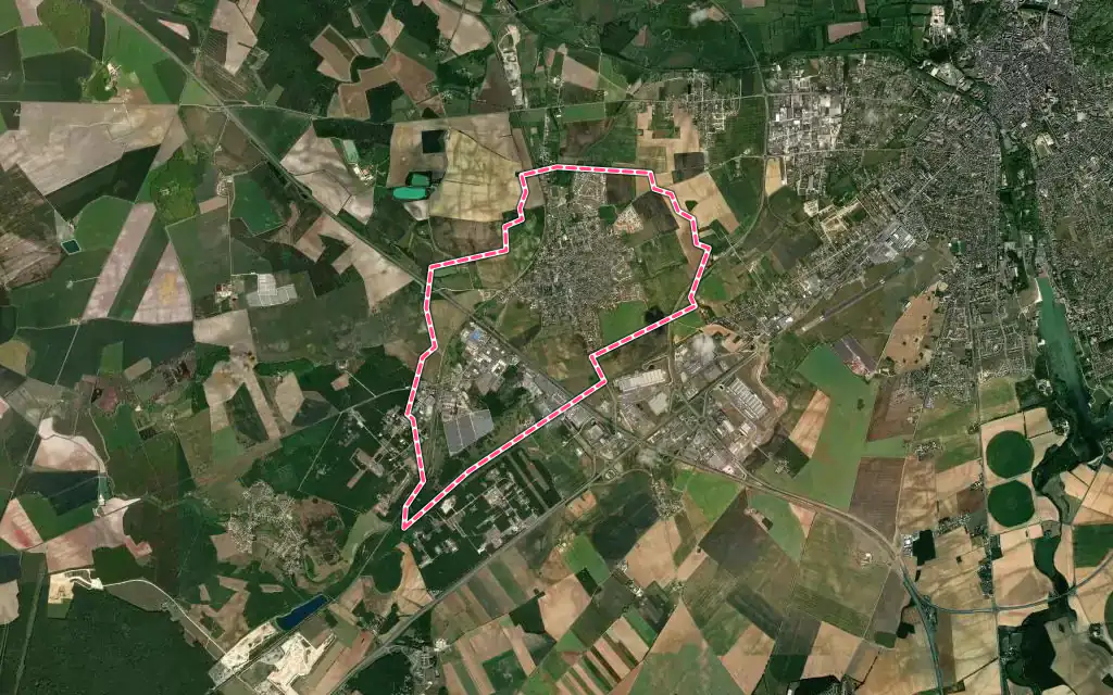 Vue satellite de La Chapelle-Saint-Ursin avec ses contours administratifs